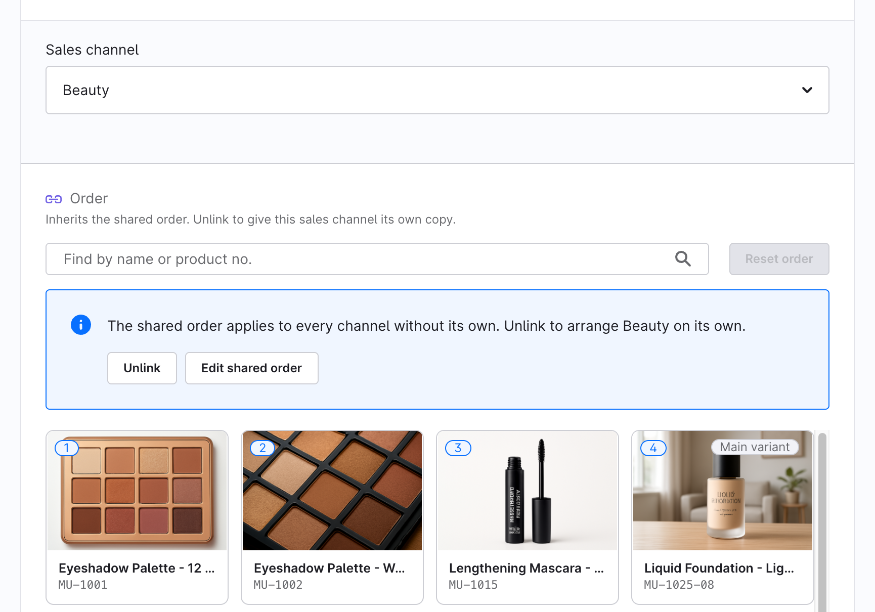 A sales channel that inherits the shared order