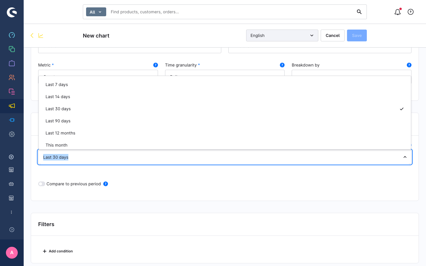 Date range and granularity controls