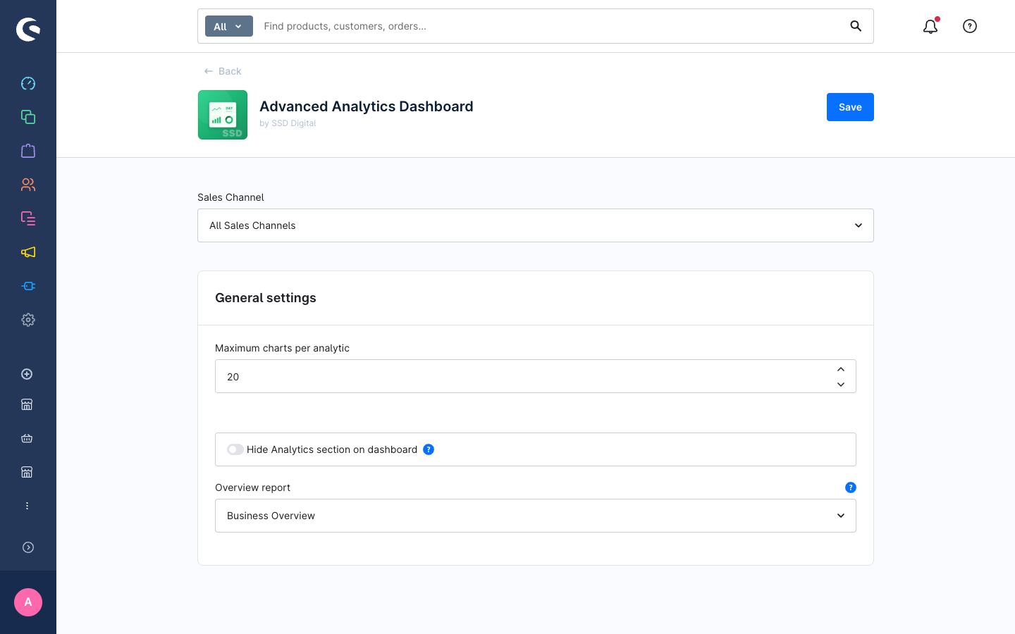 Plugin settings — overview report selector