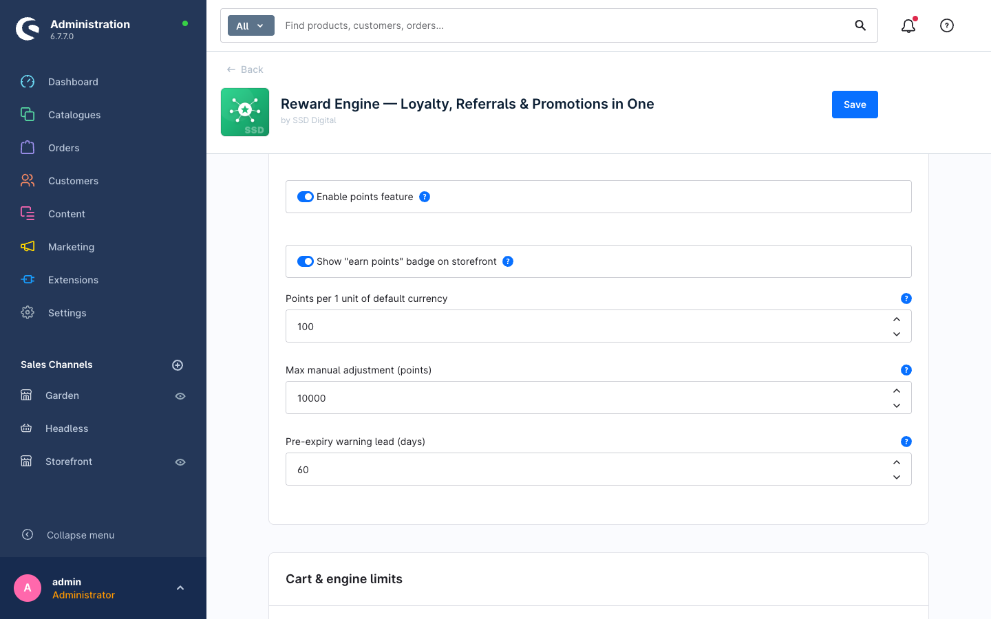 Reward Engine configuration page
