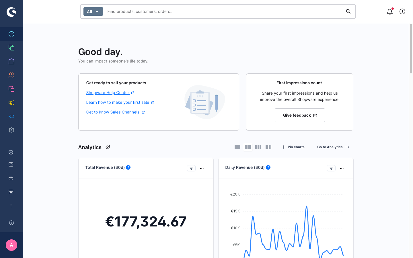 Dashboard with pinned charts