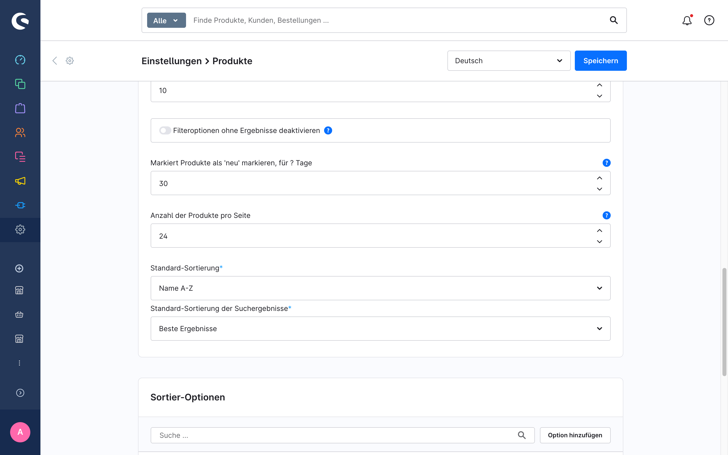 Die Standard-Sortierung in den Shopware-Produkteinstellungen
