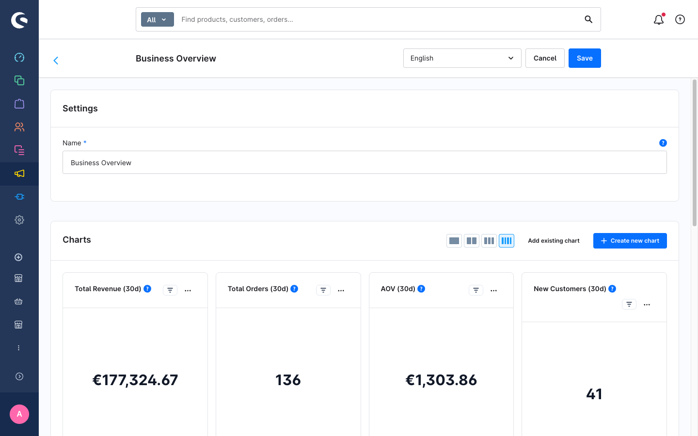 Report edit page with chart picker
