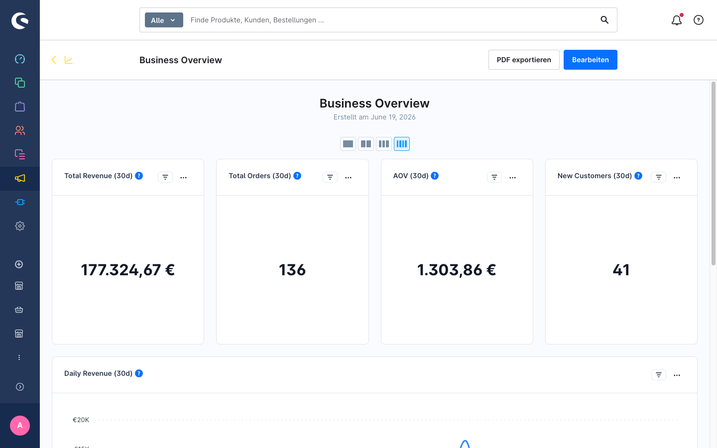 Berichtsansicht Smart Bar mit PDF-Export