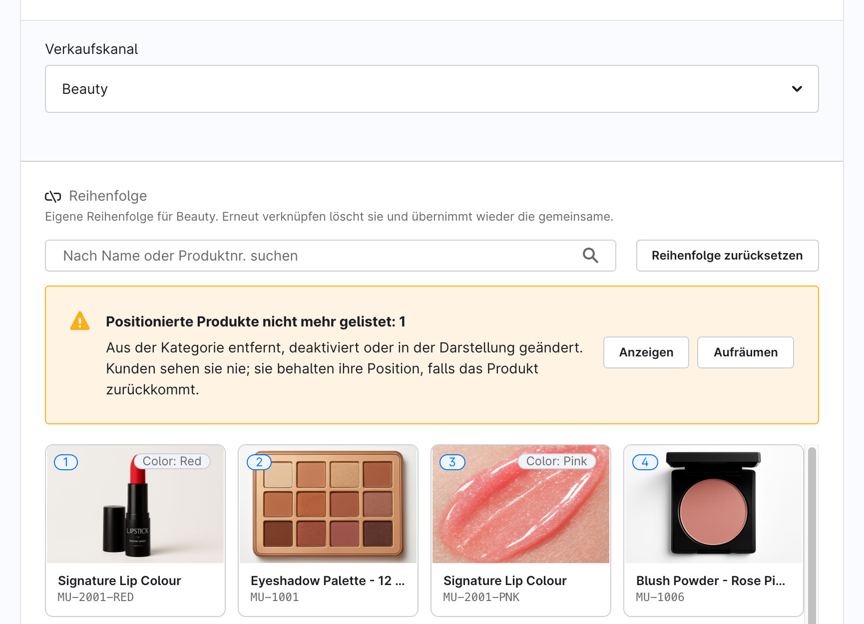 Der Hinweis zu Produkten, die nicht mehr gelistet sind