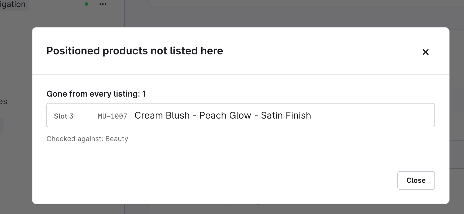 The list of positioned products that are not listed here