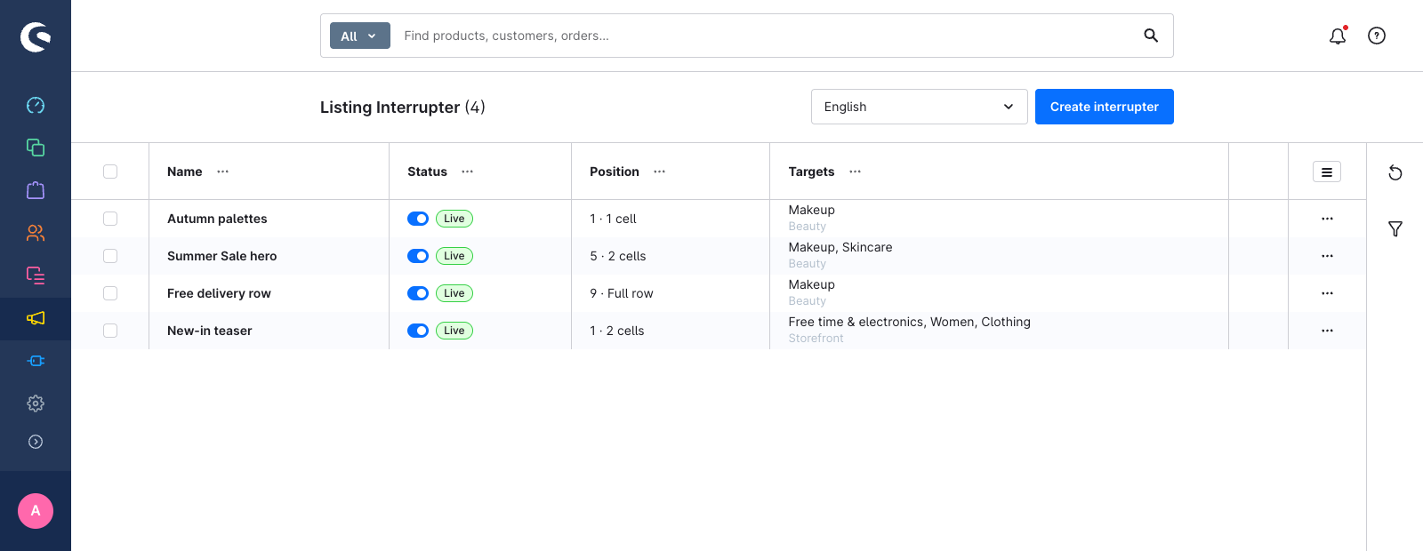The Listing Interrupter list page