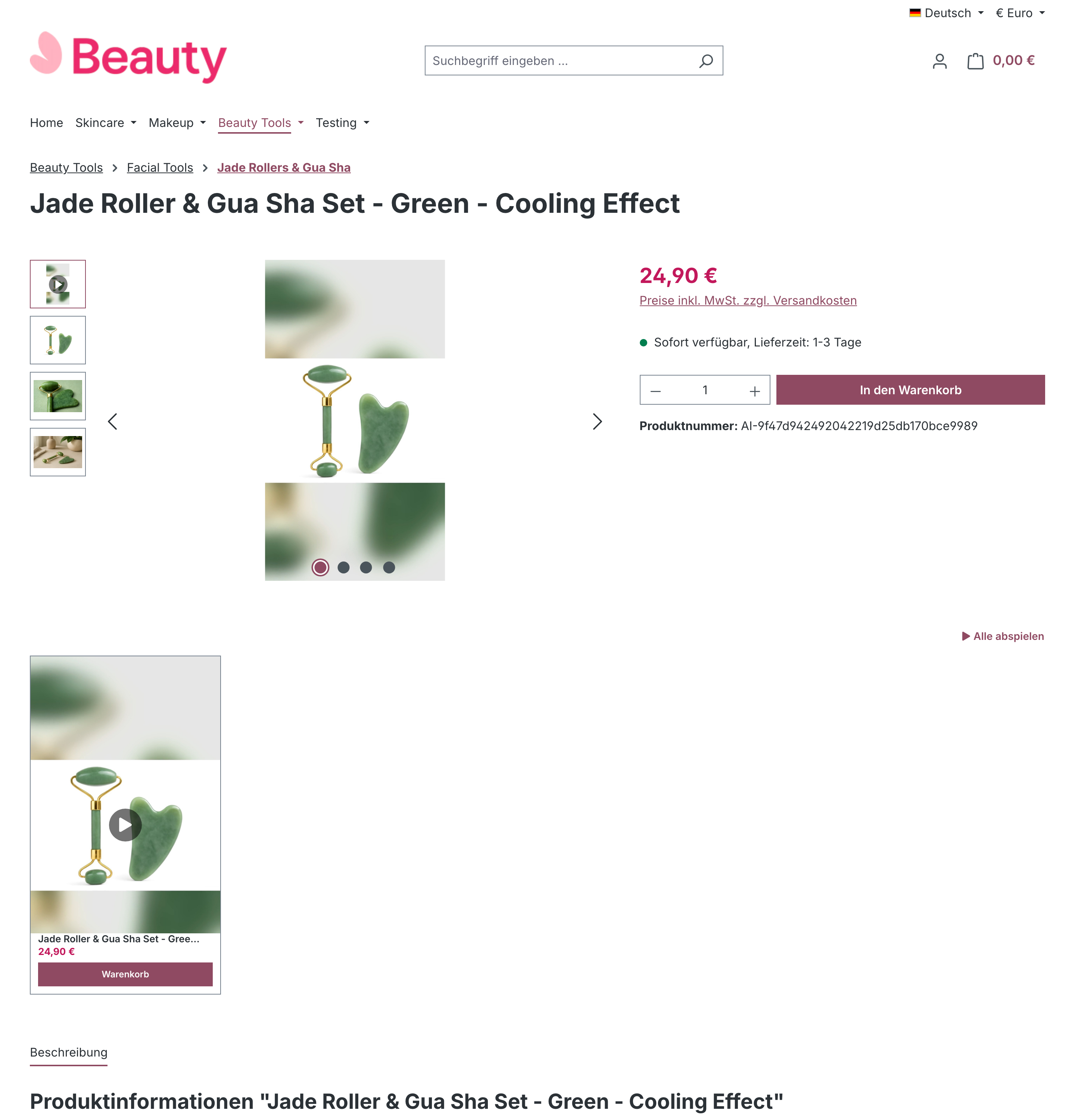Eine Produktseite mit einem Reel-Slide in der Galerie