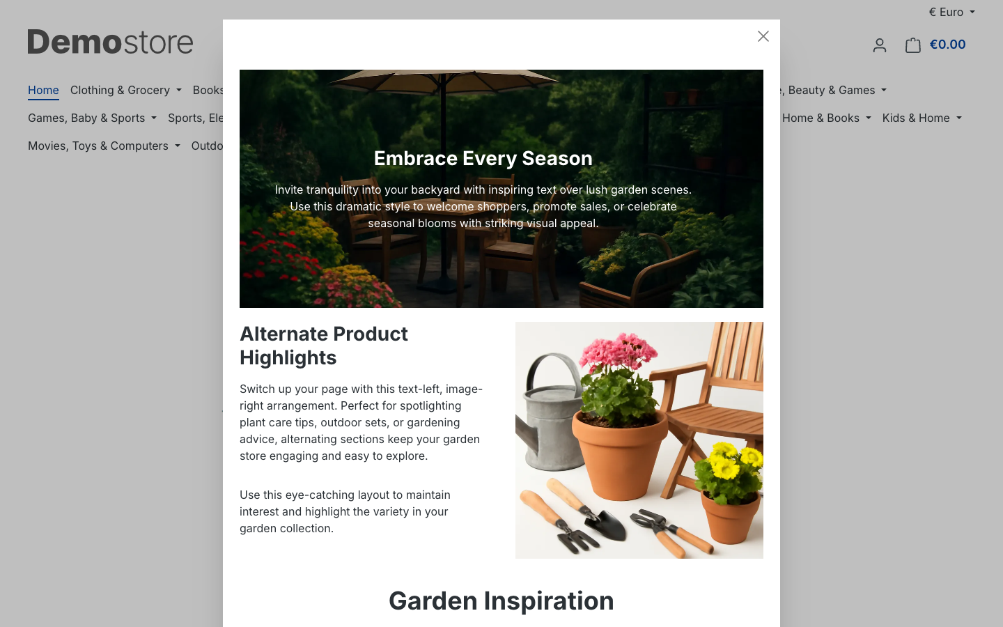 Rendered popup in the storefront