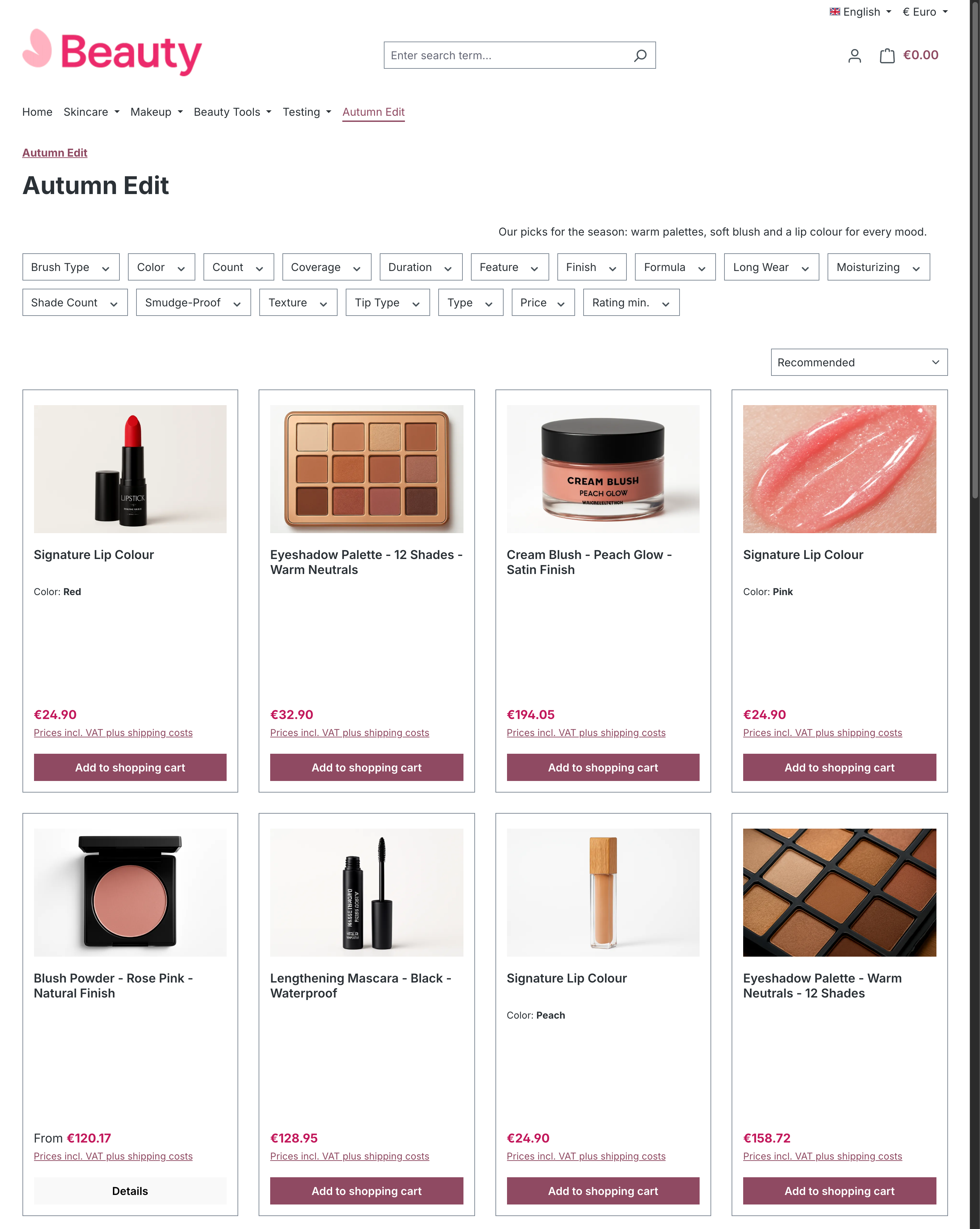 The category on the storefront, sorted by Recommended